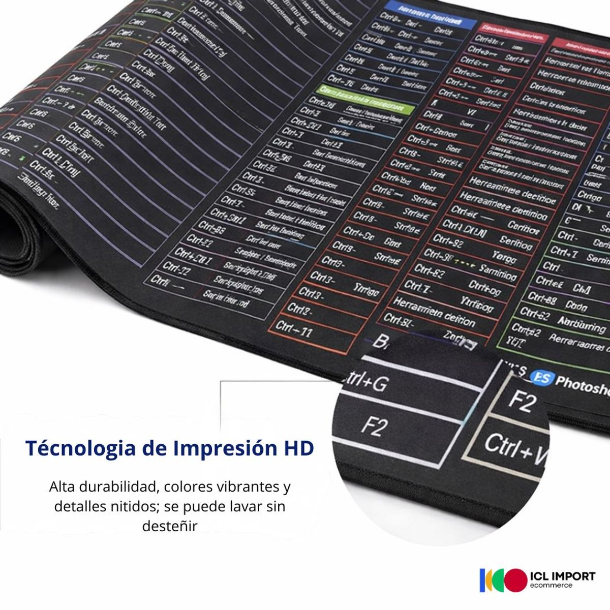 OEM - PAD MOUSE EXTRA GRANDE ANTIDESLIZANTE DE 80 X 30 CM ATAJOS MICROSOFT OFICE PHOTOSHOP Y AUTOCAD