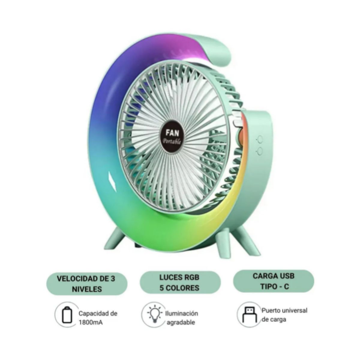 GENERICO - Ventilador con Lámpara Portátil Silencioso con Luces en forma de G - Ideal para Oficina y Dormitorio