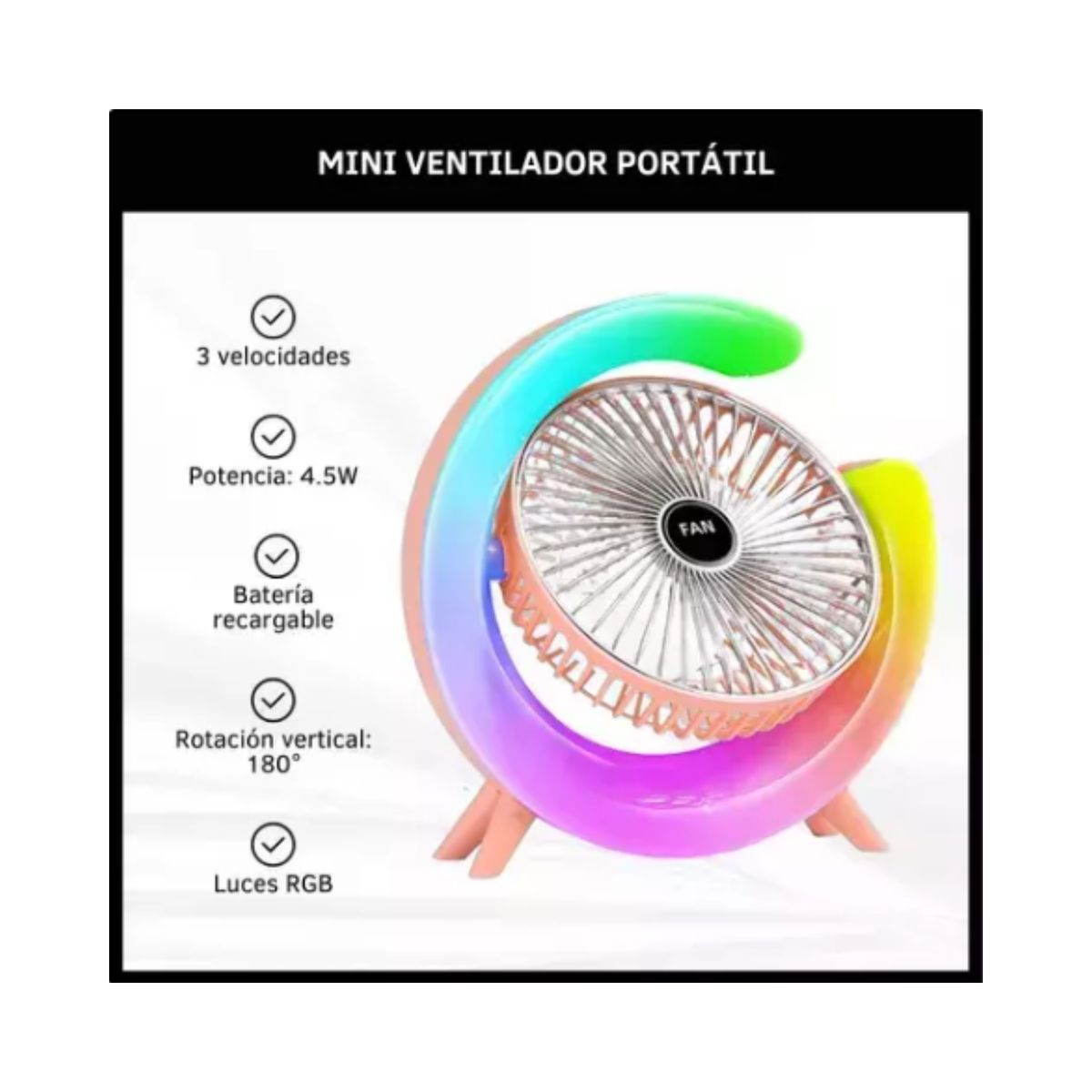 GENERICO - Ventilador con Lámpara Portátil Silencioso con Luces en forma de G - Ideal para Oficina y Dormitorio