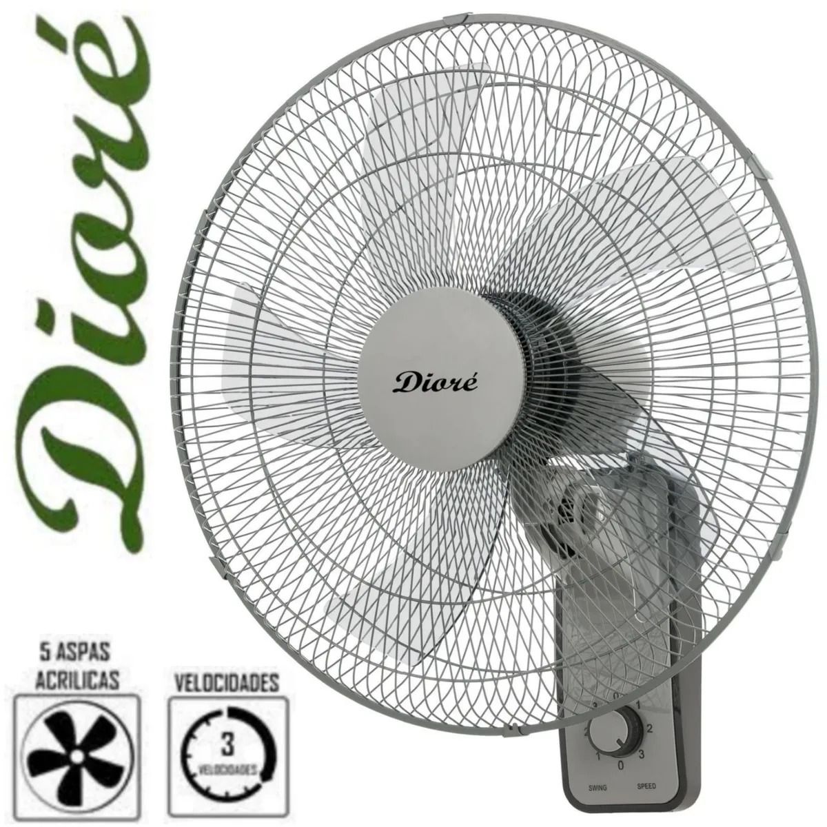DIORE - Ventilador de pared DIORE 18 Pulgadas de 5 Aspas 60 Watts
