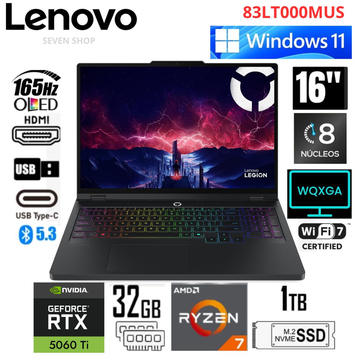 LENOVO - Laptop Gamer Lenovo Legion Pro 5 16ADR10 16" WQXGA OLED 165Hz Ryzen 7 32GB 1TB SSD RTX 5060 8GB