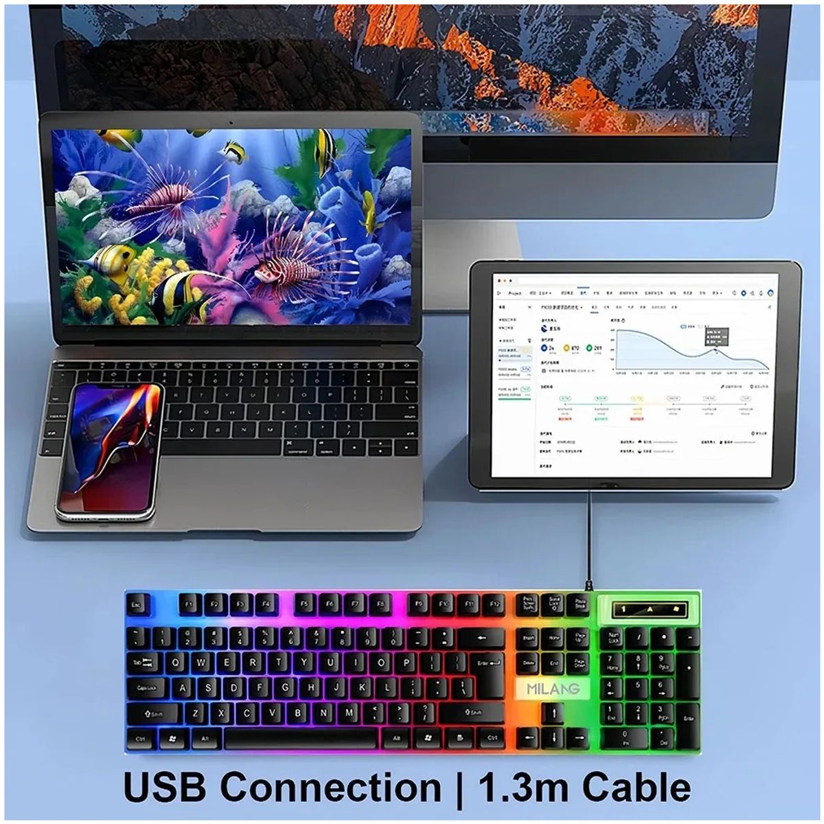 GENERICO - Teclado Para Computadora SUPER Gaming Negro Con Luces RGB