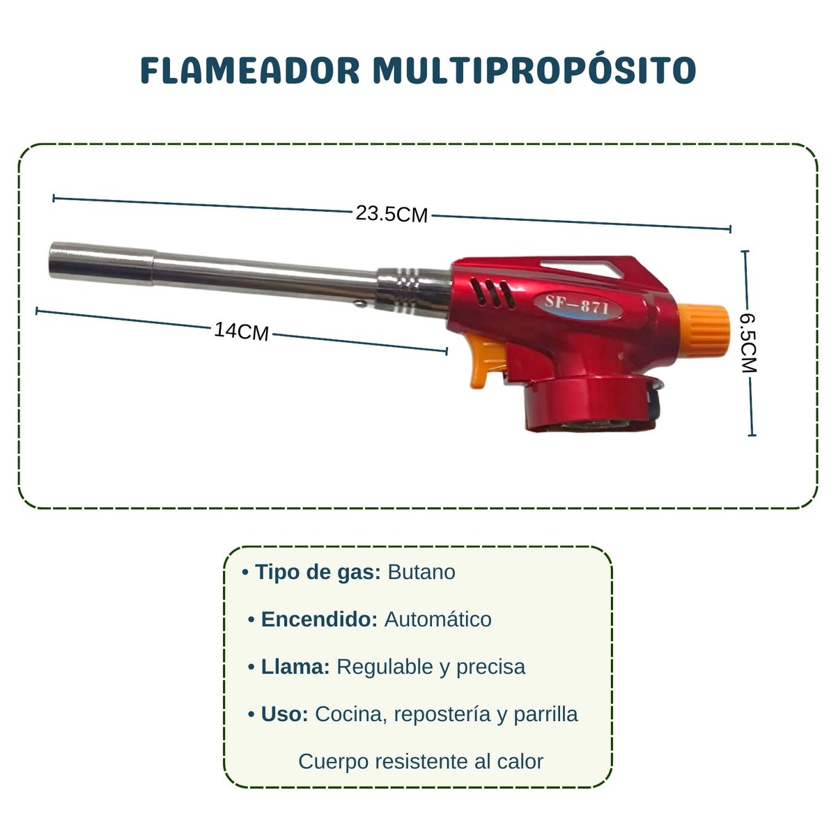 PENTHA - Quemador Flameador Multiuso Cuerpo Resistente al Calor