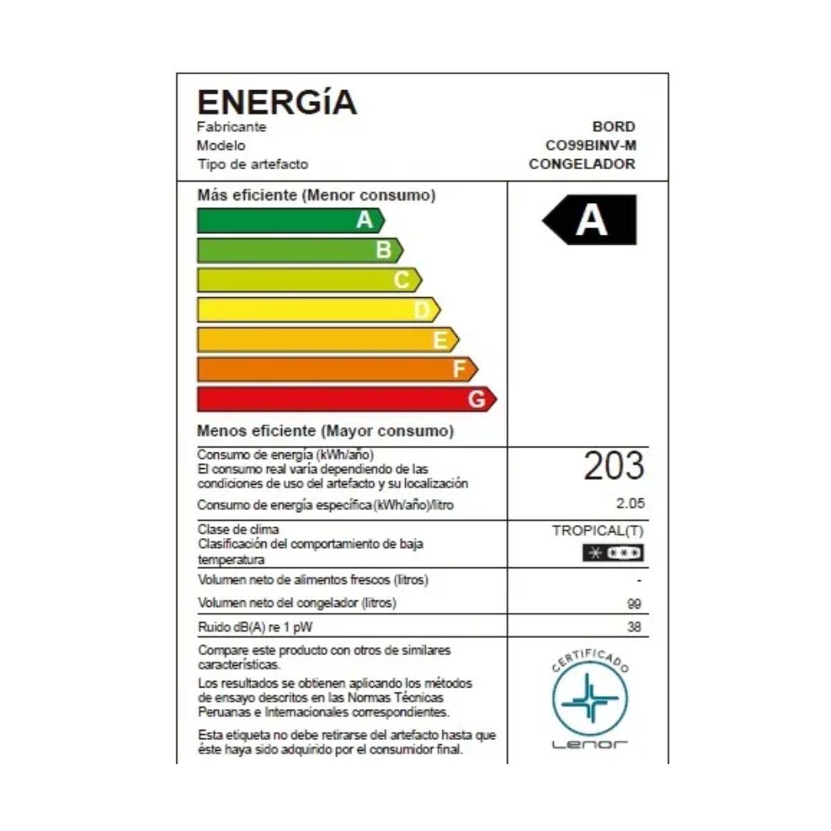 BORD - Congeladora Bord CO99BINV-M 99L Chest Freezer con Función Dual y Eficiencia Energética A