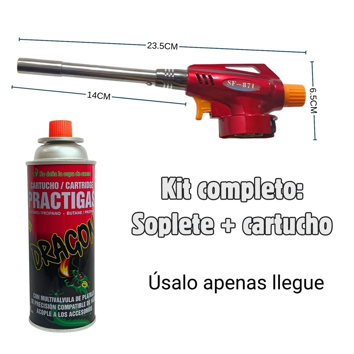 PENTHA - Soplete Encendedor para Parrillas + Cartucho de Gas Butano