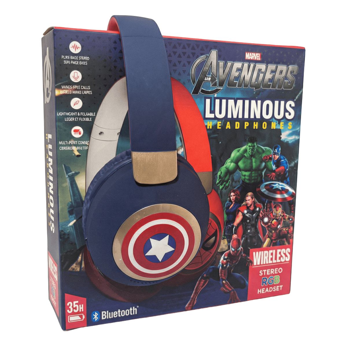 GENERICO - Audífono Inalámbrico Marvel Luminous Capitán América Vincha Azul