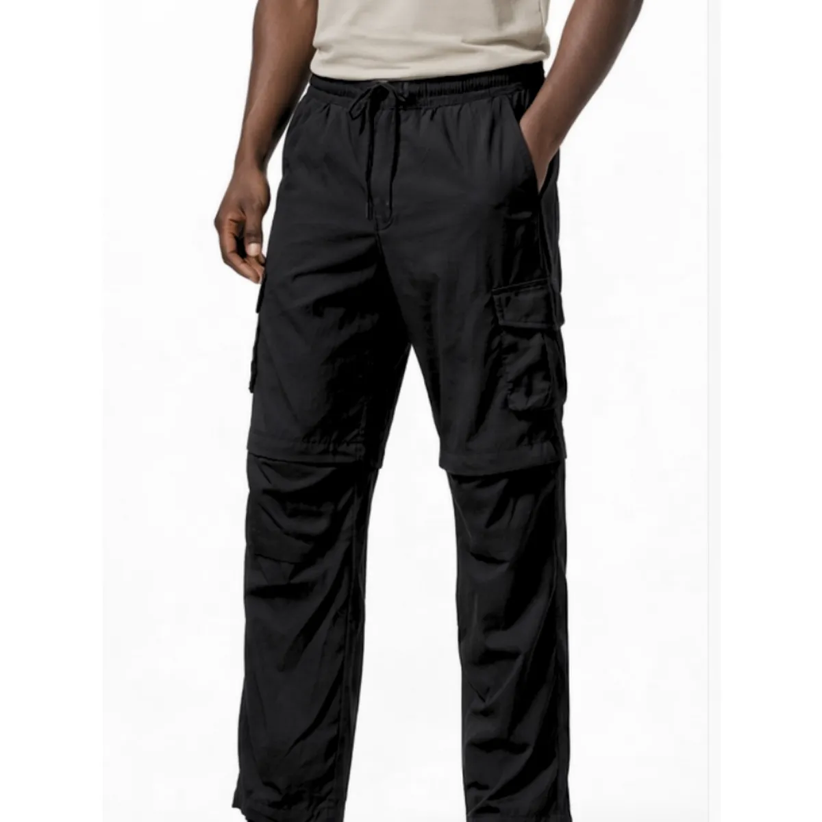 ENKI - Pantalón Cargo Convertible 2 en 1 Hombre Negro Tela Mojada Secado Rápido