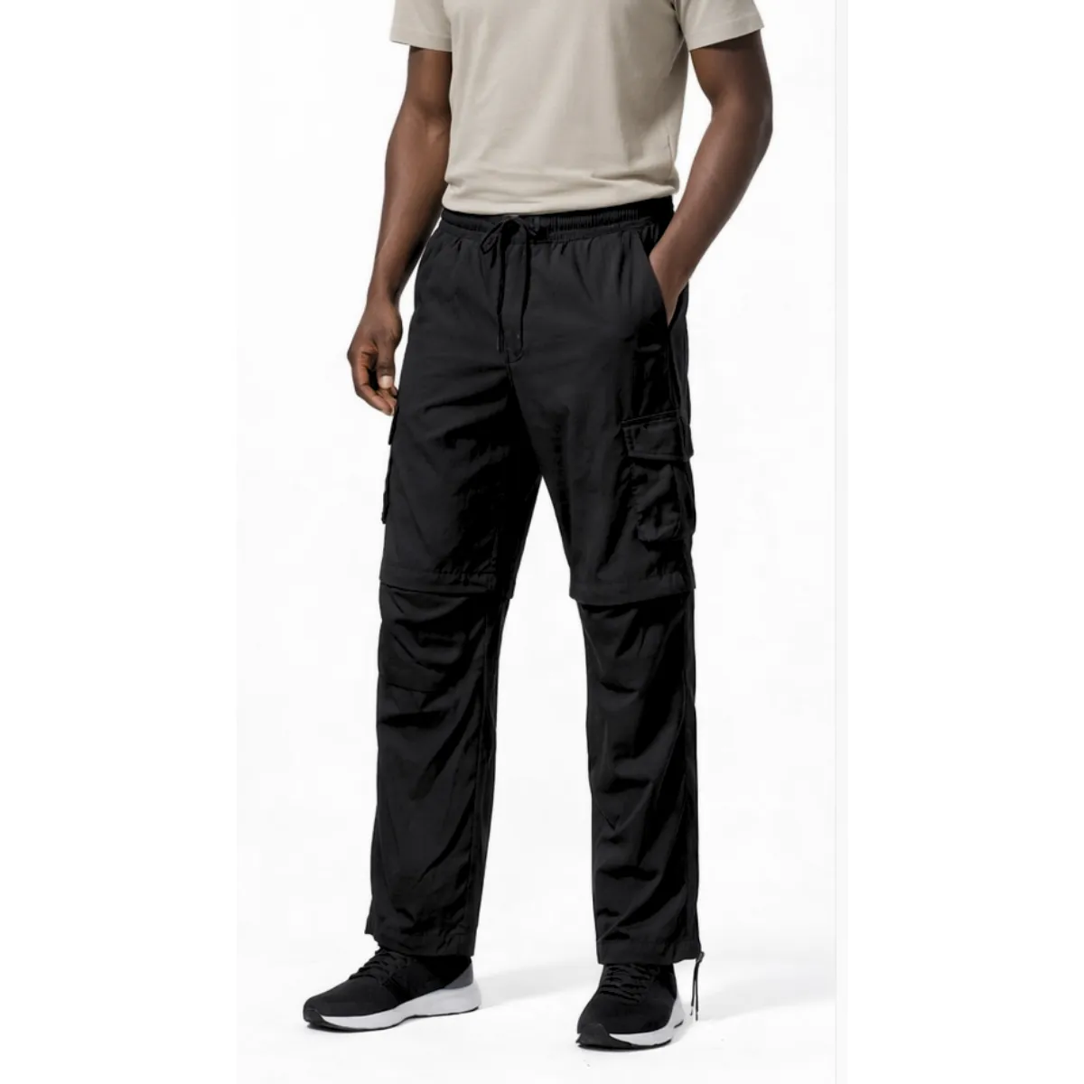 ENKI - Pantalón Cargo Convertible 2 en 1 Hombre Negro Tela Mojada Secado Rápido