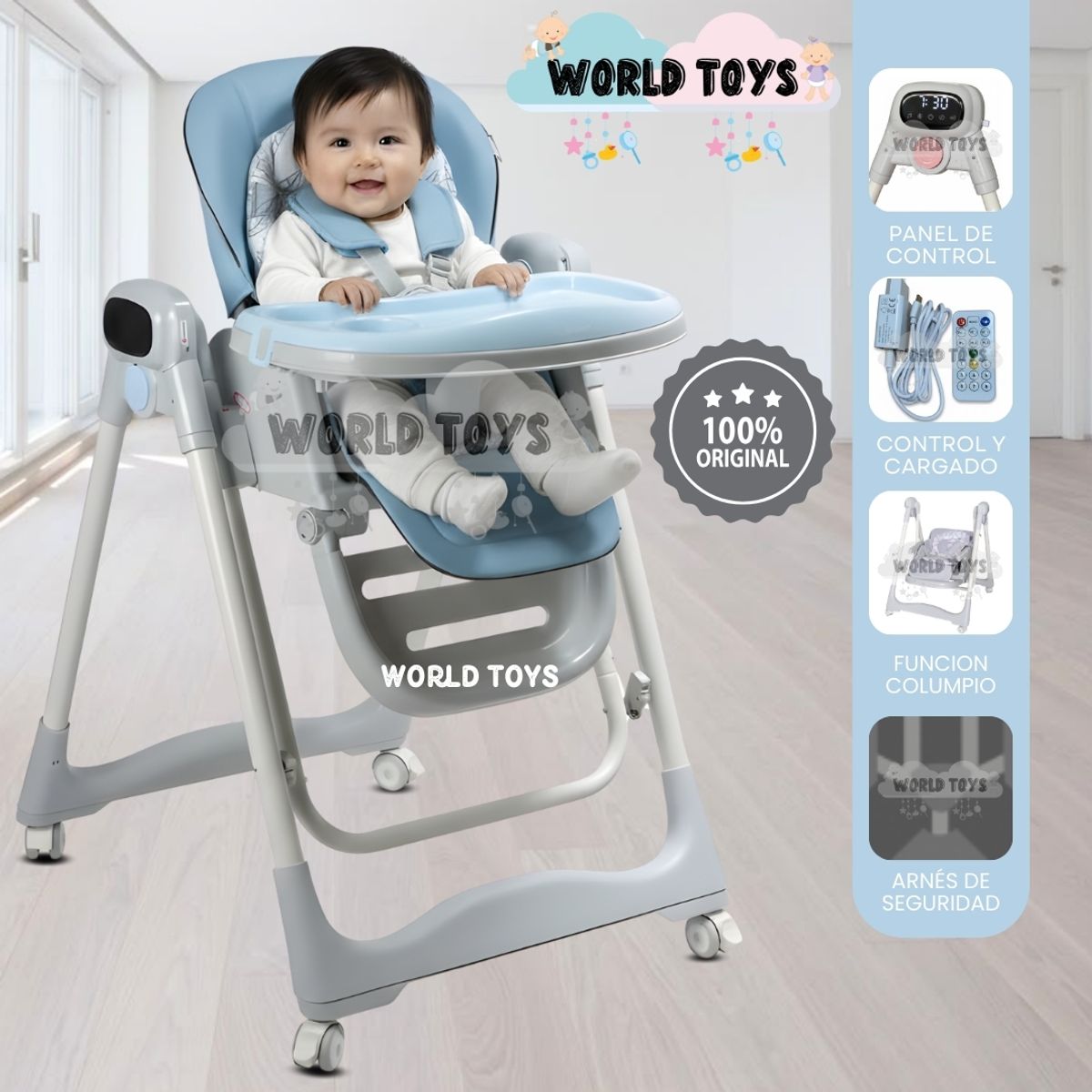 Baby - Silla de Comer Columpio 2 en 1 «IVONNY» Edición Especial Light Blue