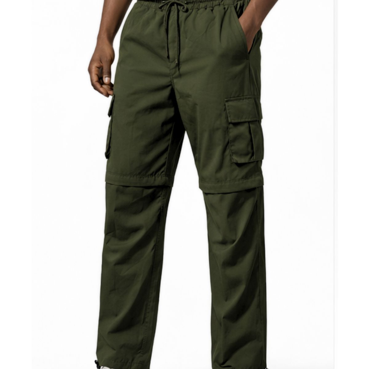 ENKI - Pantalón Cargo Convertible 2 en 1 Hombre Verde Militar Tela Mojada Secado Rápido