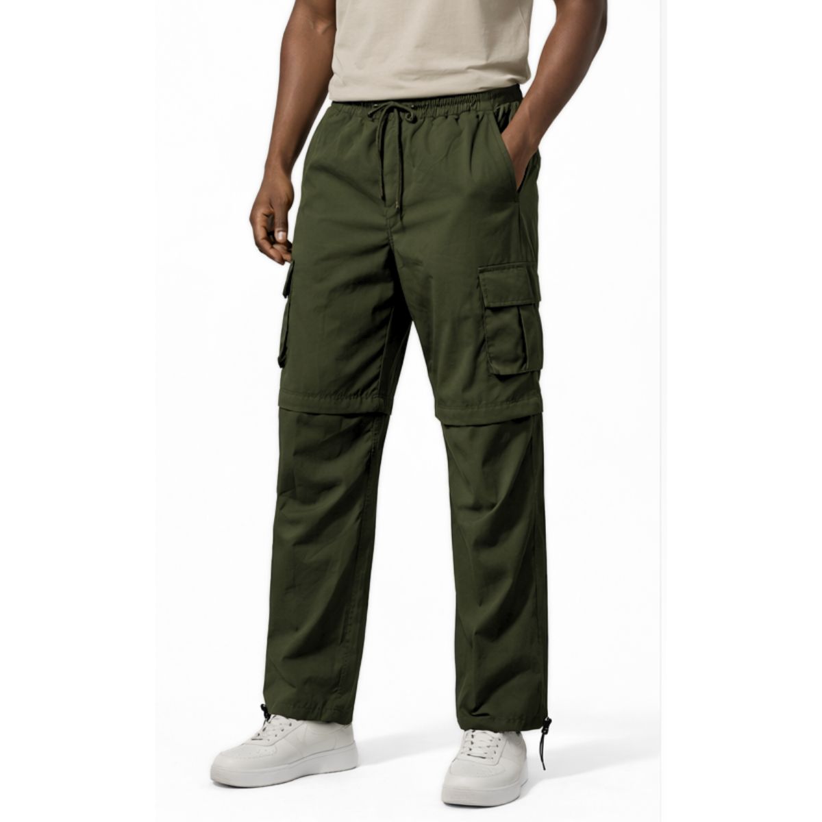 ENKI - Pantalón Cargo Convertible 2 en 1 Hombre Verde Militar Tela Mojada Secado Rápido
