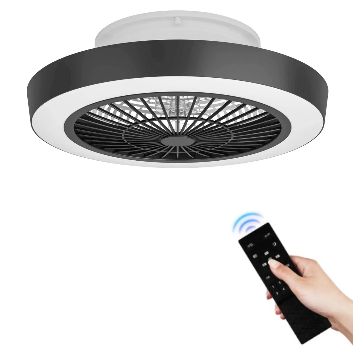 GENERICO - VENTILADOR DE TECHO LED NEGRO CON CONTROL REMOTO
