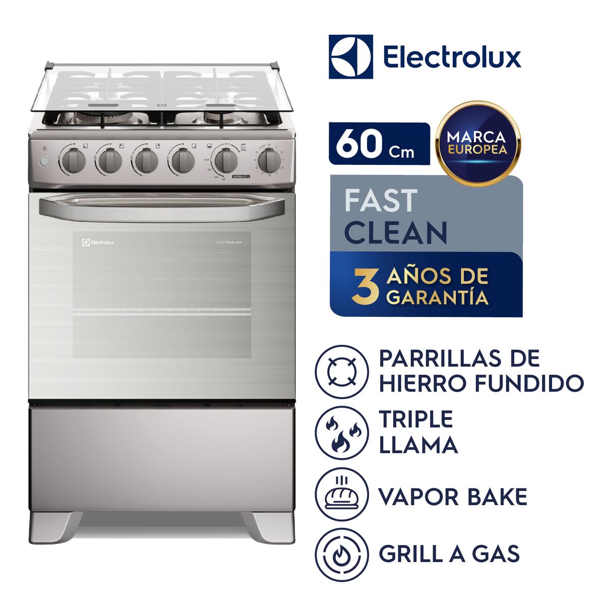 ELECTROLUX - Cocina Electrolux 4 hornillas 60 cm Inox FE4TMR