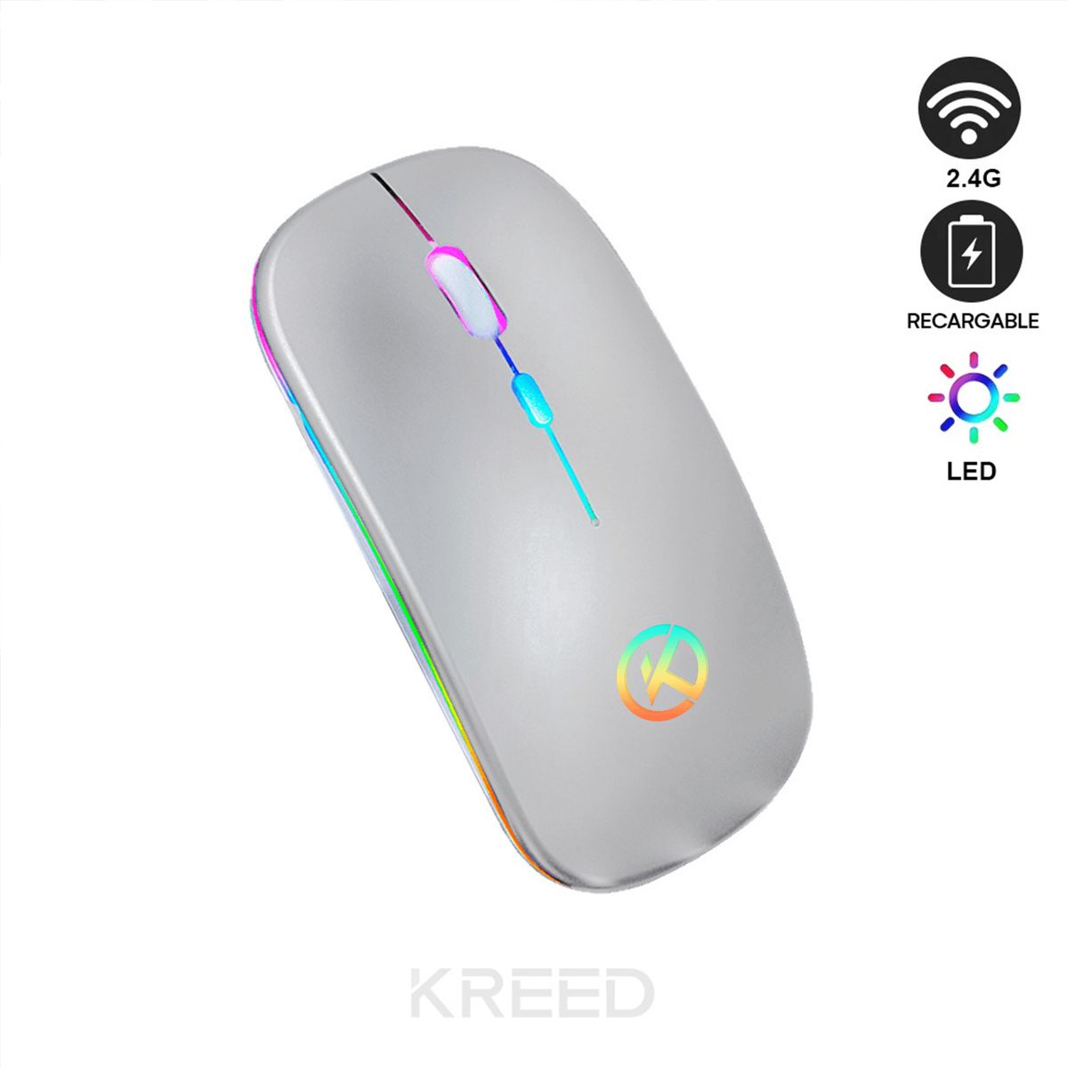 KREED - Mouse RGB Inalámbrico Recargable K301 -  Plata