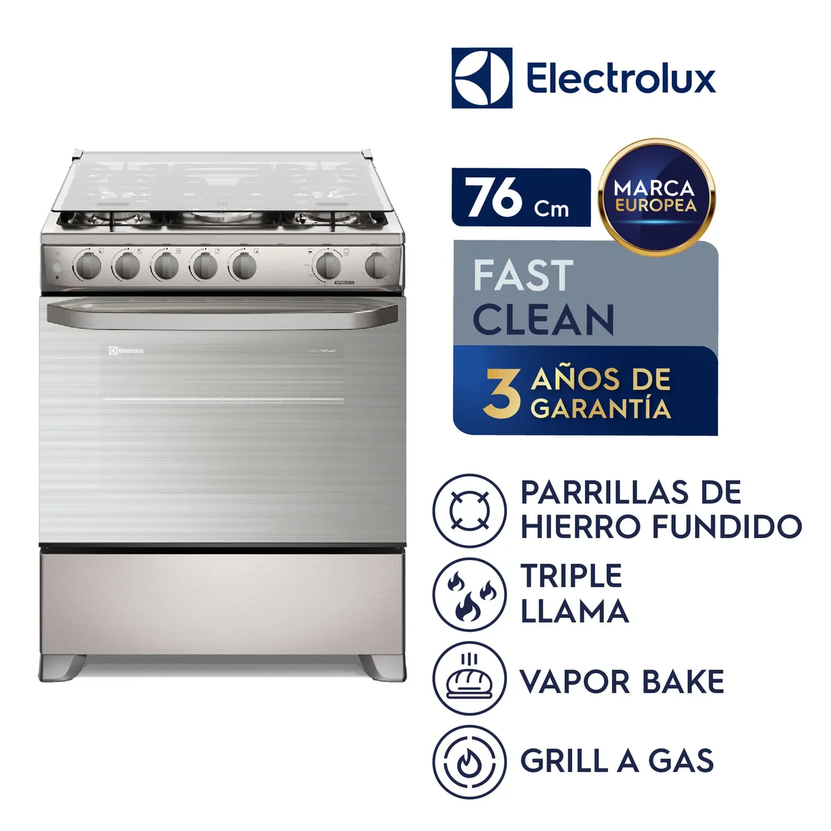 ELECTROLUX - Cocina Electrolux 5 hornillas 76 cm Inox FE5LMR