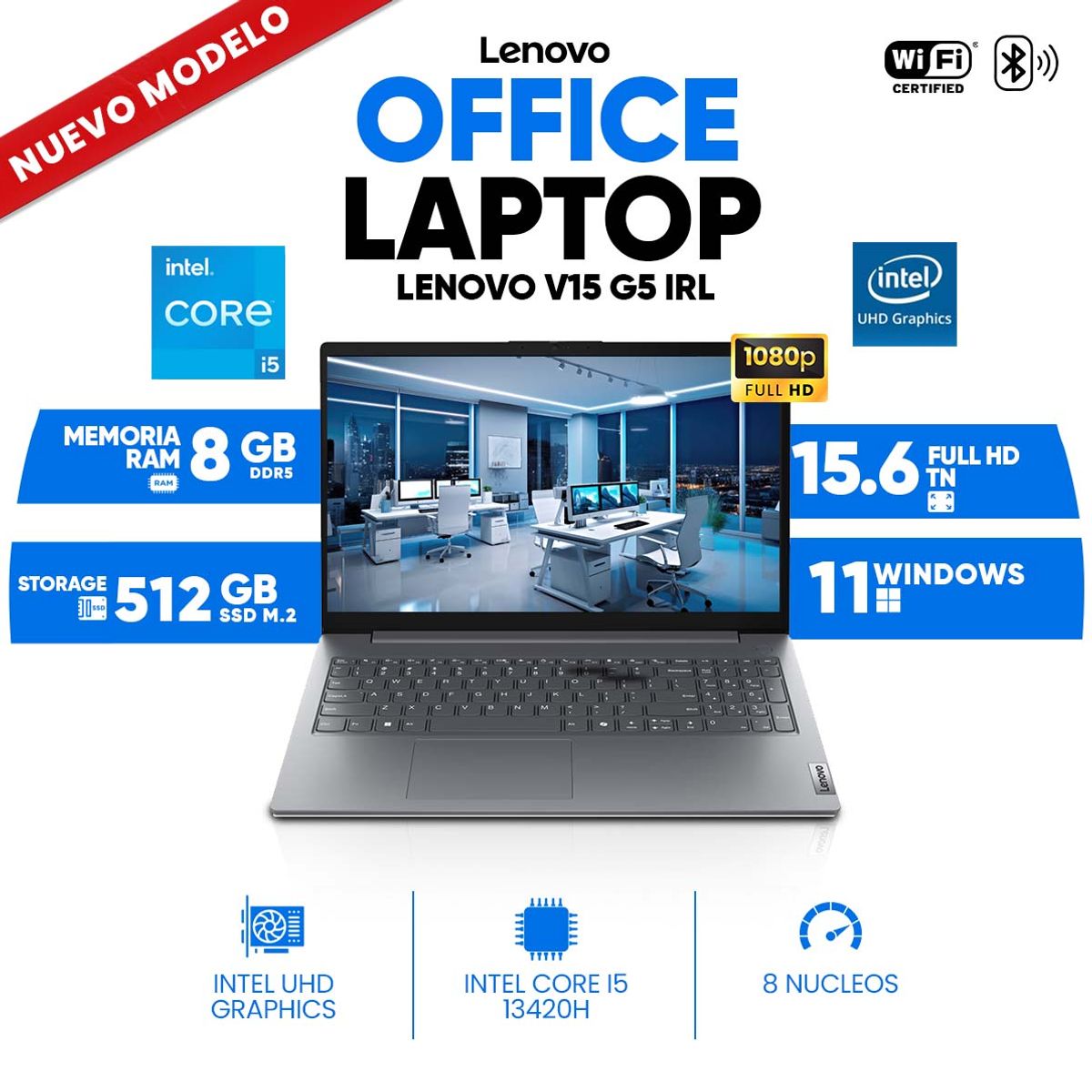 LENOVO - Notebook Lenovo V15 G5 IRL, Intel Core 5 13420H, 8GB DDR5, 512GB SSD, 15.6 FHD TN