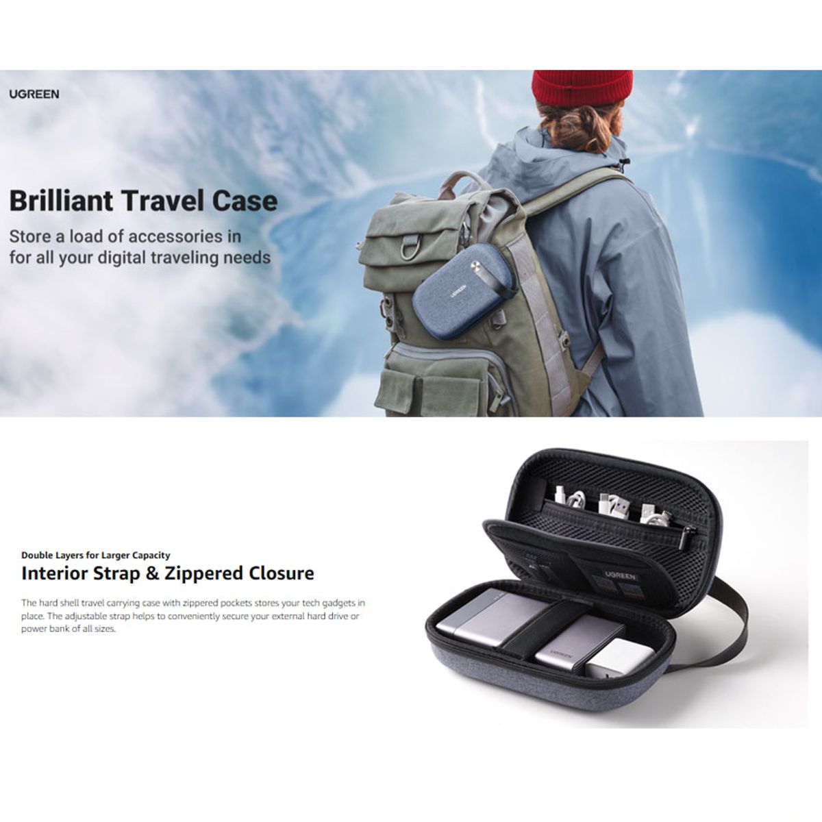 UGREEN - Estuche Organizador UGREEN para Aceesorios Cargador Audifonos Tarjetas SD Cable USB-C