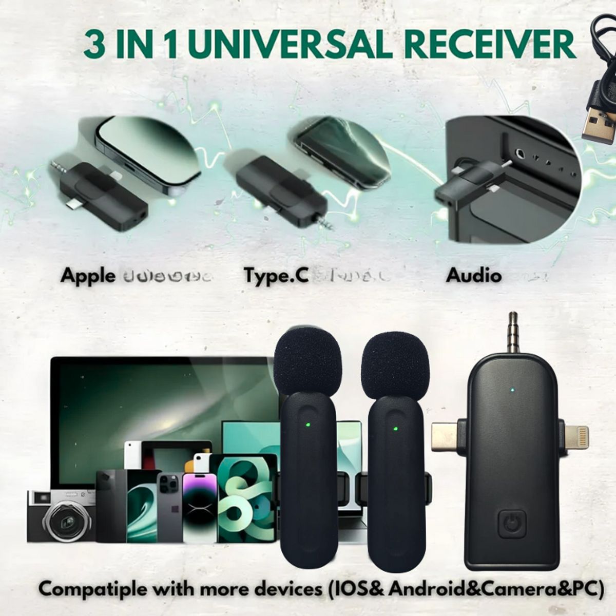 GENERICO - Microfono Solapero Inalámbrico 3 En 1 compatible Iphone Tipo C SX26