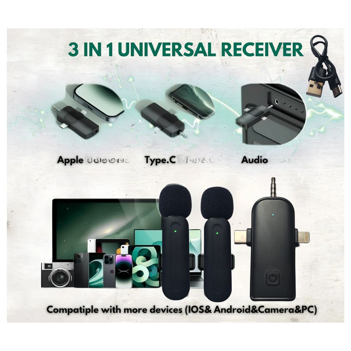 GENERICO - Microfono Solapero Inalámbrico 3 En 1 compatible Iphone Tipo C SX26