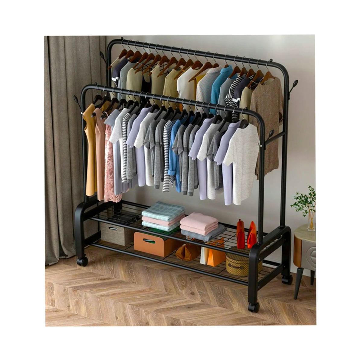 GENERICO - PERCHERO Y ZAPATERA 2 NIVELES CON RUEDAS