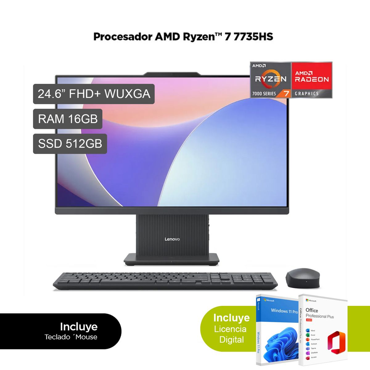 LENOVO - All in One Lenovo IdeaCentre AIO ARR9 AMD Ryzen 7 7535HS 16GB RAM 512GB SSD 23.8" FHD F0HR009QLD+WO