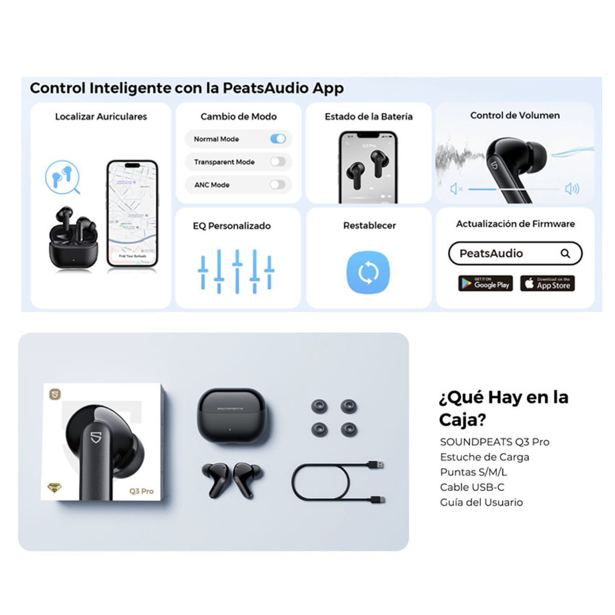 SOUNDPEATS - Audifonos SoundPEATS Q3 PRO, ANC , Bluetooth 6.0 AI ENC