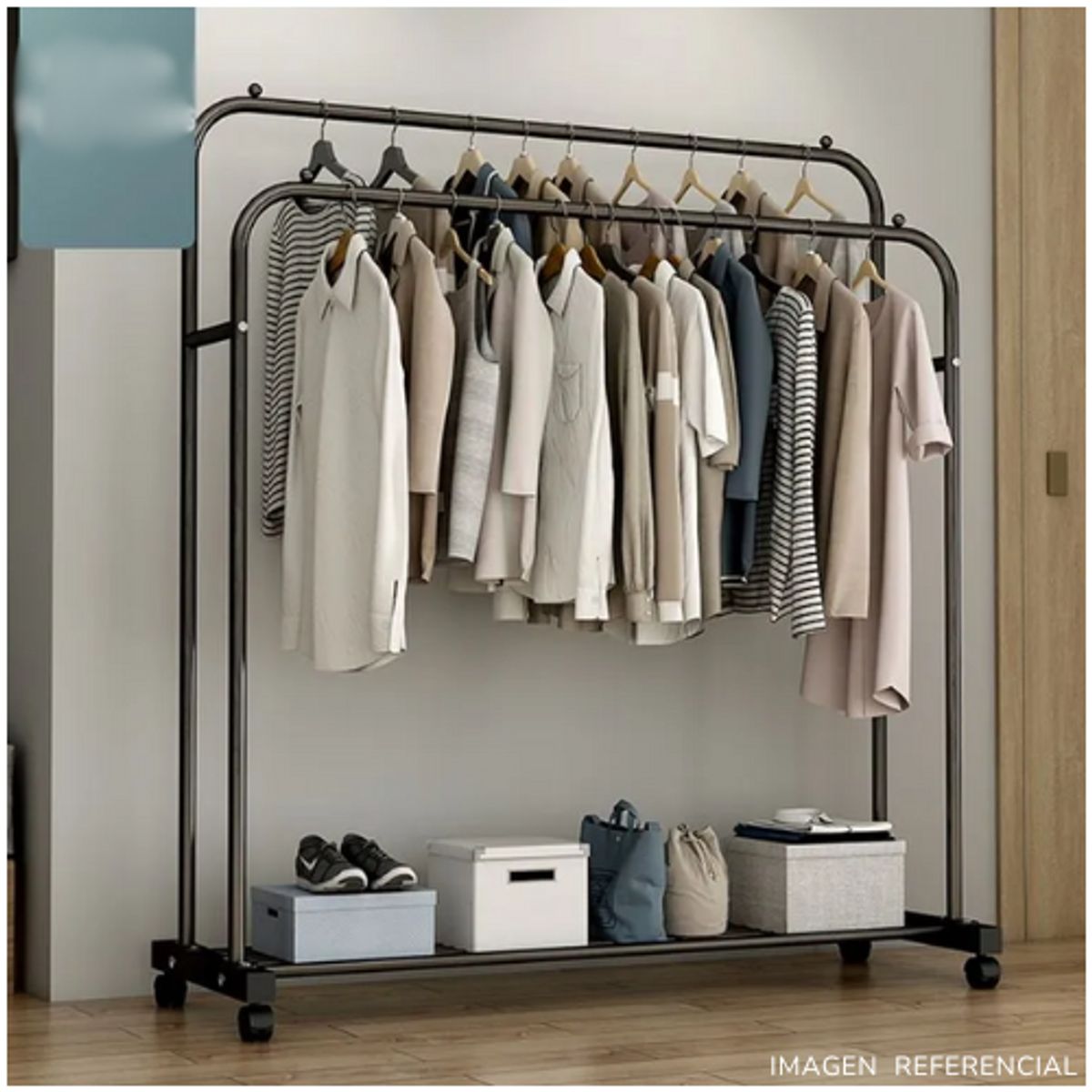 Perchero Organizador de Ropa con Ruedas Doble Barra Metálica Negro, marca INSPIRA MARKET - Foto 2