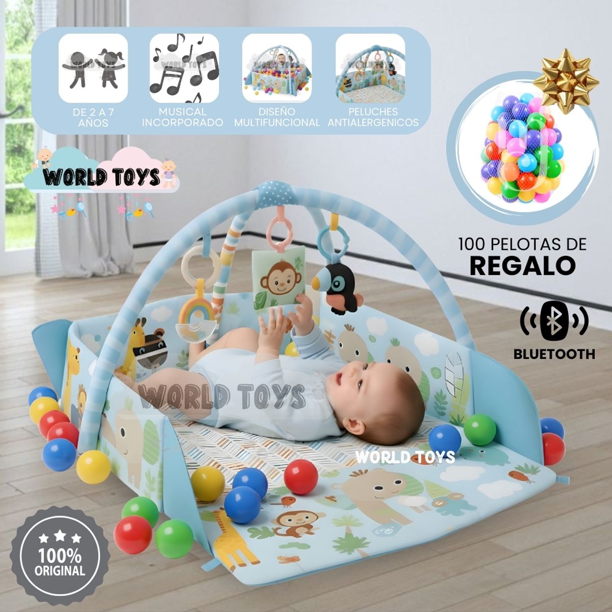 Baby - Gimnasio Interactivo y Alfombra «BABY JUNGLE» con Pelotas Blue Light