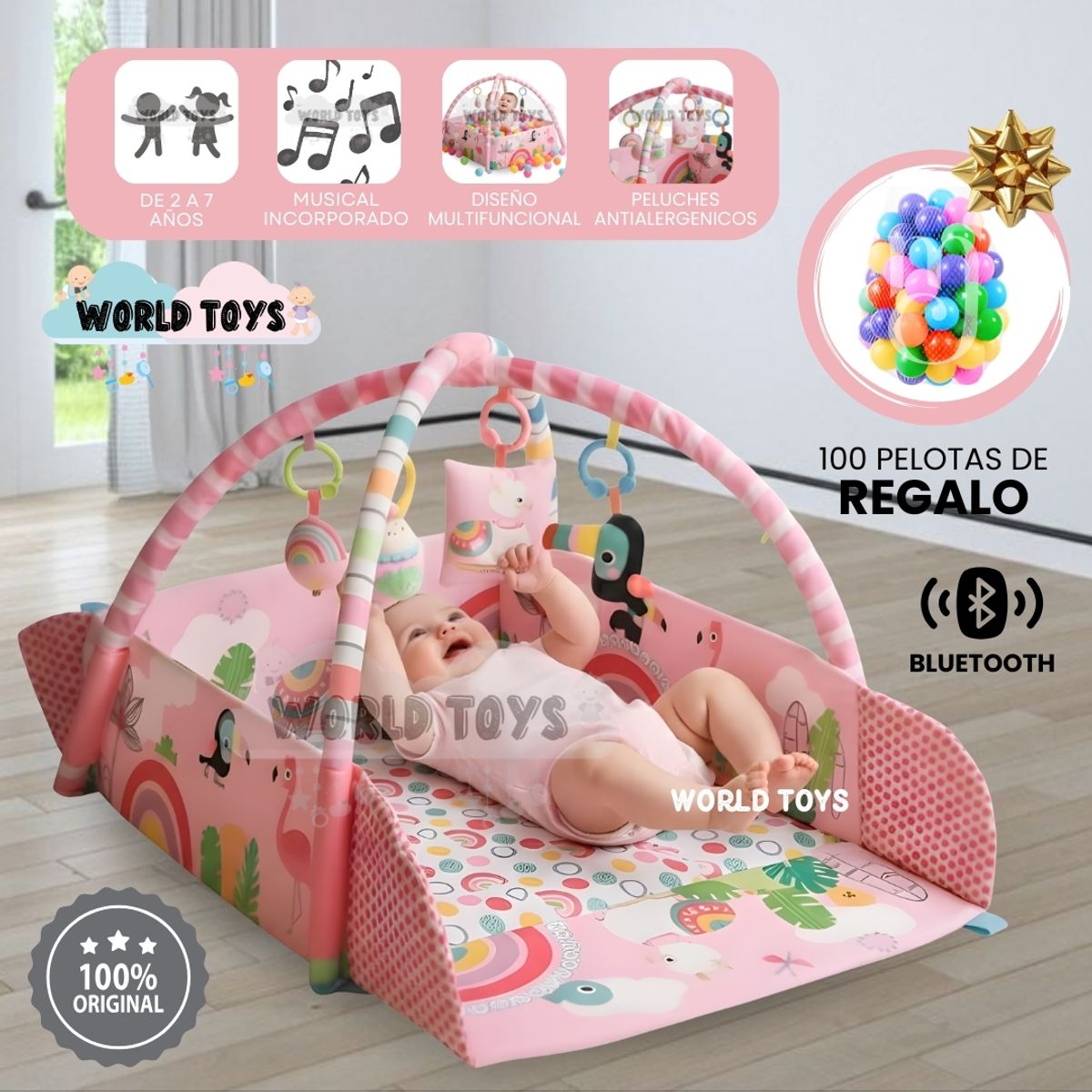 Baby - Gimnasio Interactivo y Alfombra «BABY JUNGLE» con Pelotas Pink