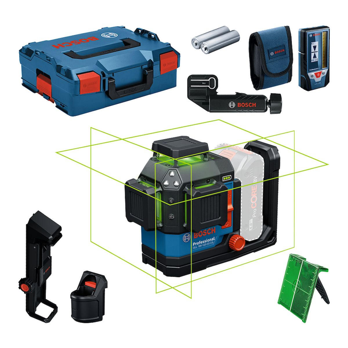 BOSCH - Nivel Láser Verde Bosch Gll 18v-120-33 Cg Alcance 120m Radio