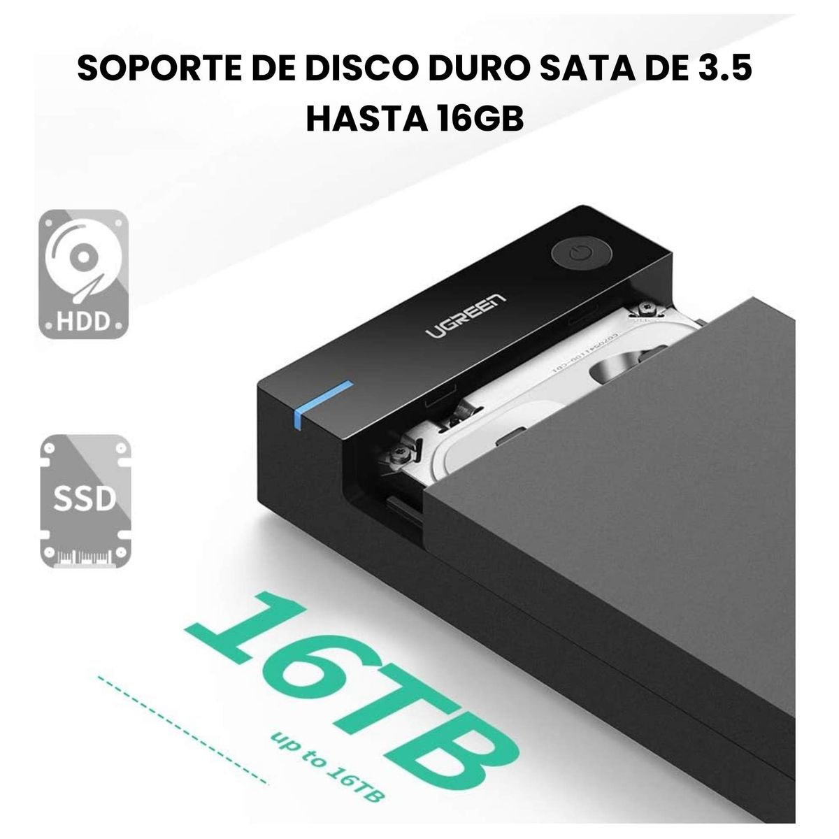 UGREEN - UGREEN Carcasa para Disco Duro SATA 3,5" y 2,5" USB 3,0 Almacenamiento  Externo Hasta 16TB