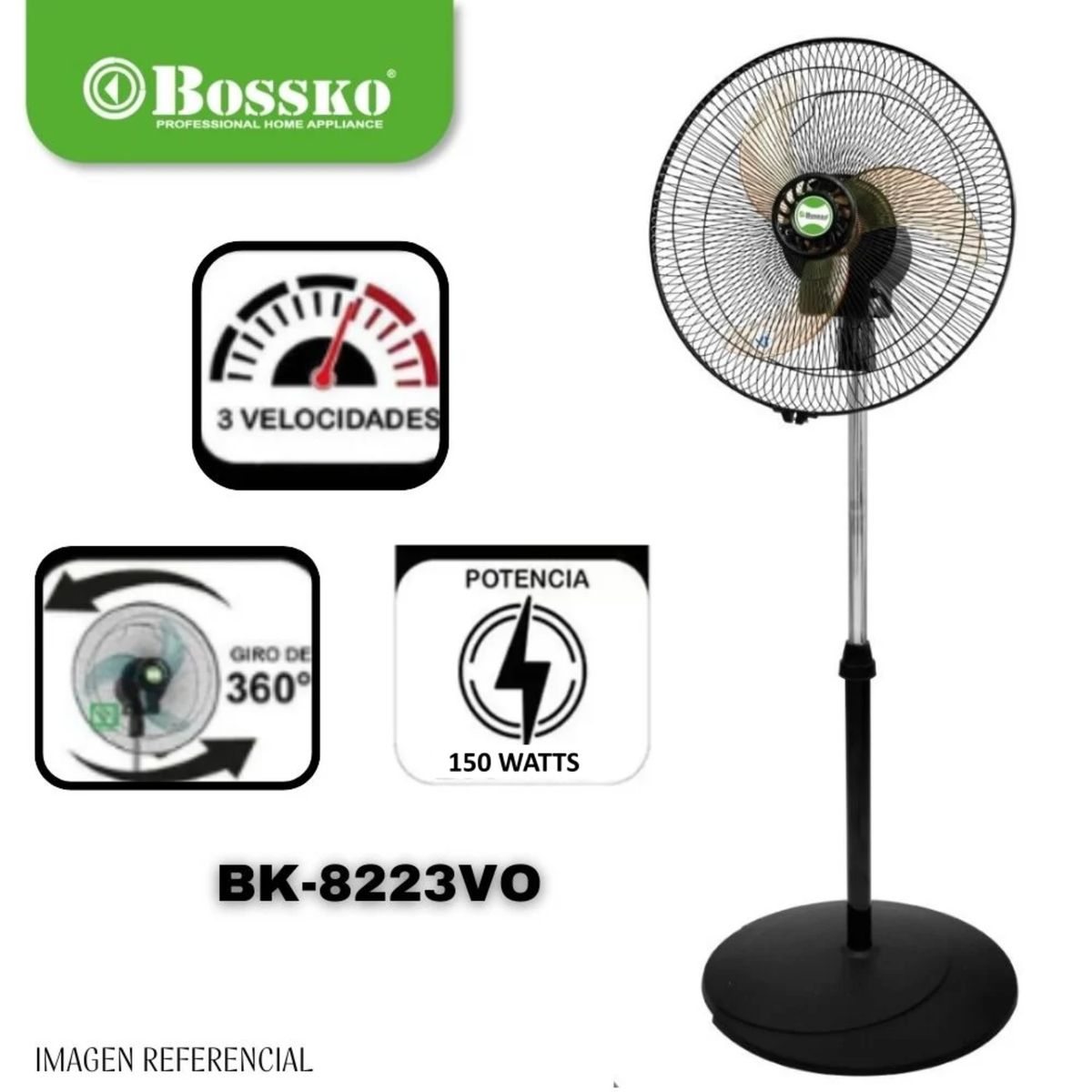 BOSSKO - VENTILADOR BOSSKO BK-8223VO 150 W ORBITAL 16' 2 EN 1 CON  ASPAS ACRÍLICAS – NARANJA