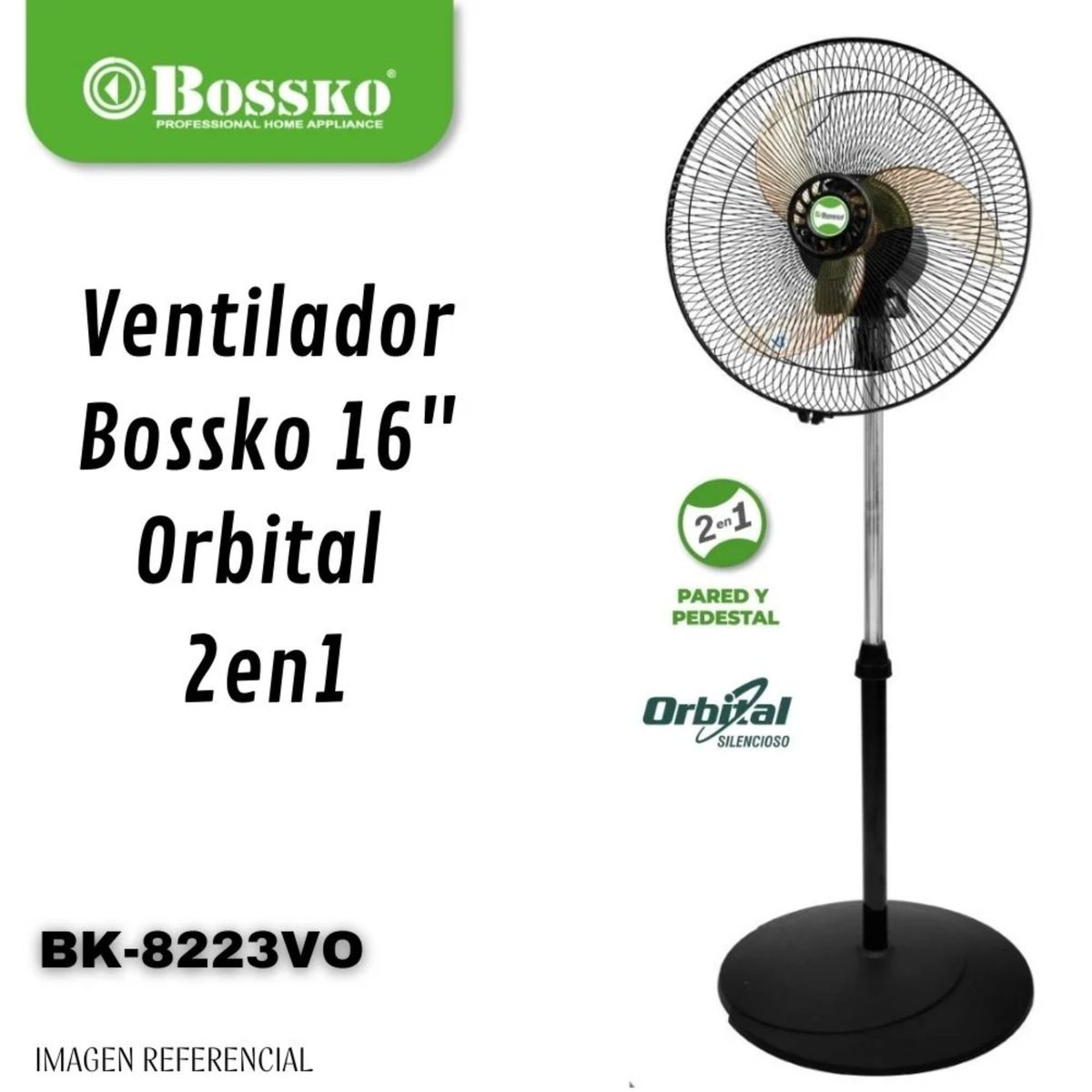 BOSSKO - VENTILADOR BOSSKO BK-8223VO 150 W ORBITAL 16' 2 EN 1 CON  ASPAS ACRÍLICAS – NARANJA
