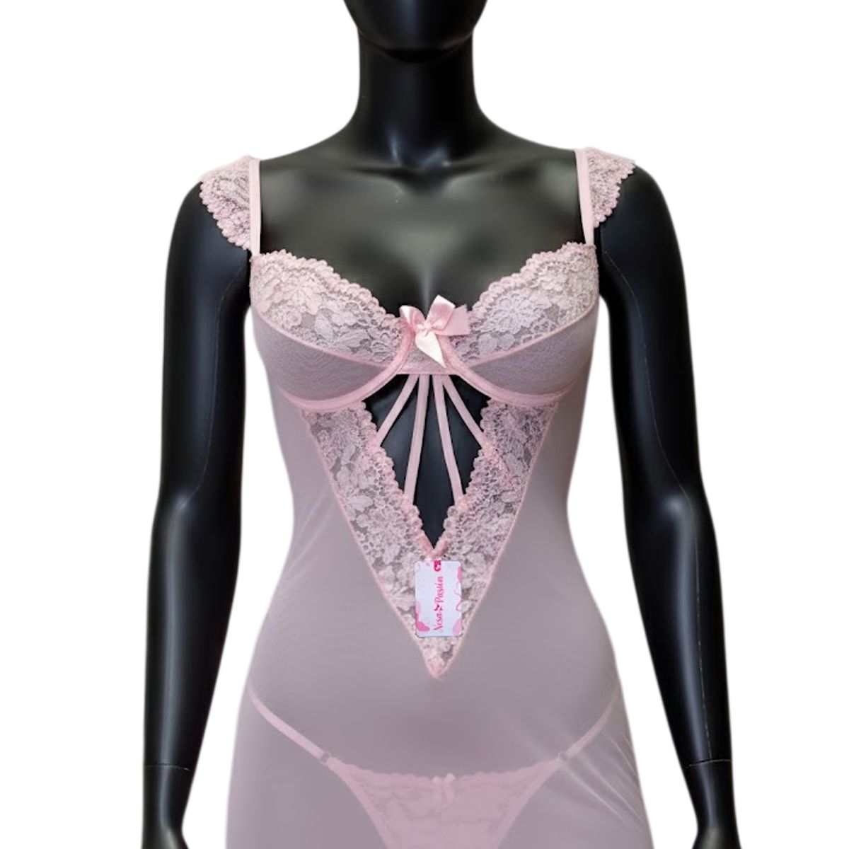 GENERICO - BABYDOLL LENCERIA SEXY DE ENCAJE PIJAMA ROSADO