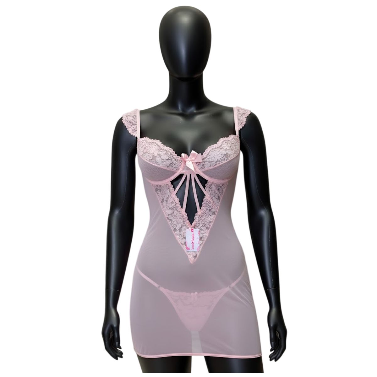 GENERICO - BABYDOLL LENCERIA SEXY DE ENCAJE PIJAMA ROSADO