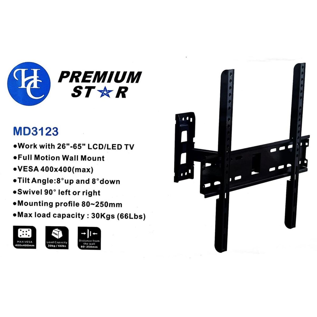 GENERICO - Caja de 10 Soporte montaje de TV MD3123 LCD/LED de 26 a 65 pulgadas