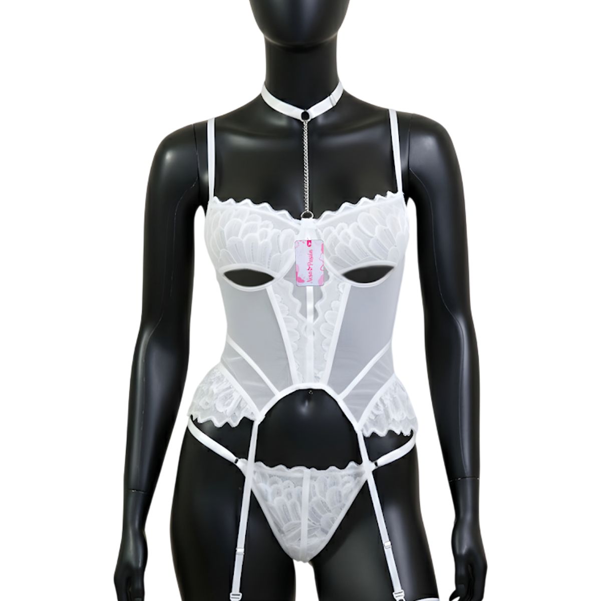 GENERICO - CORSET LENCERIA DE ENCAJE PORTALIGAS BLANCO