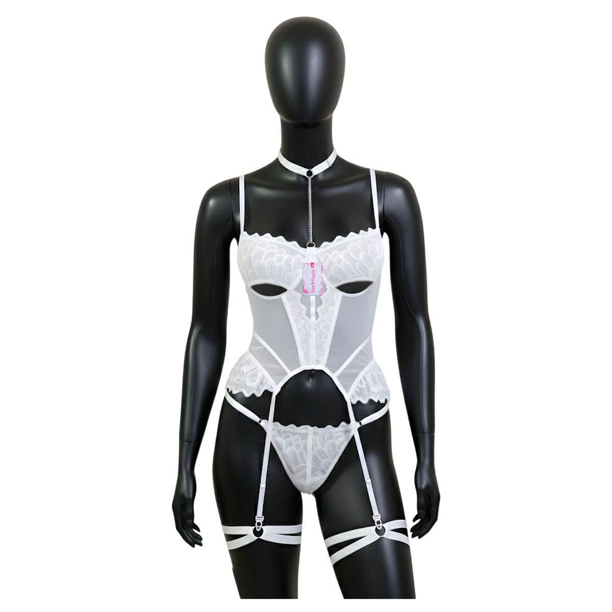 GENERICO - CORSET LENCERIA DE ENCAJE PORTALIGAS BLANCO