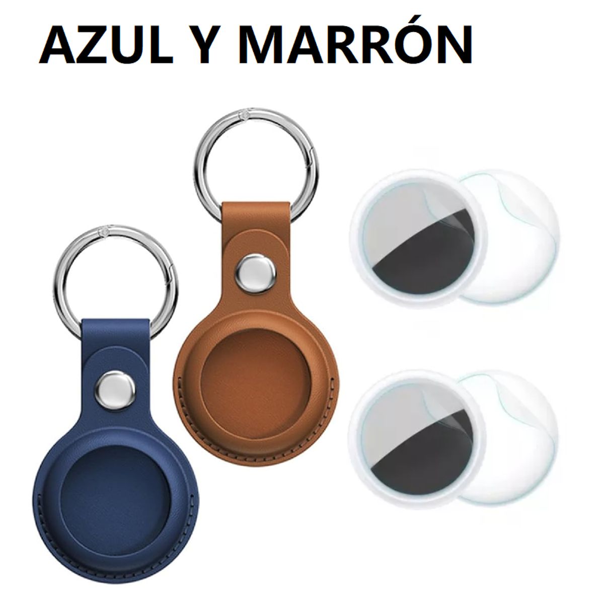 GENERICO - 02 Funda Case Llavero Para Apple Airtag 2 Y 1 Cuero Y Micas 2026 azul marrón