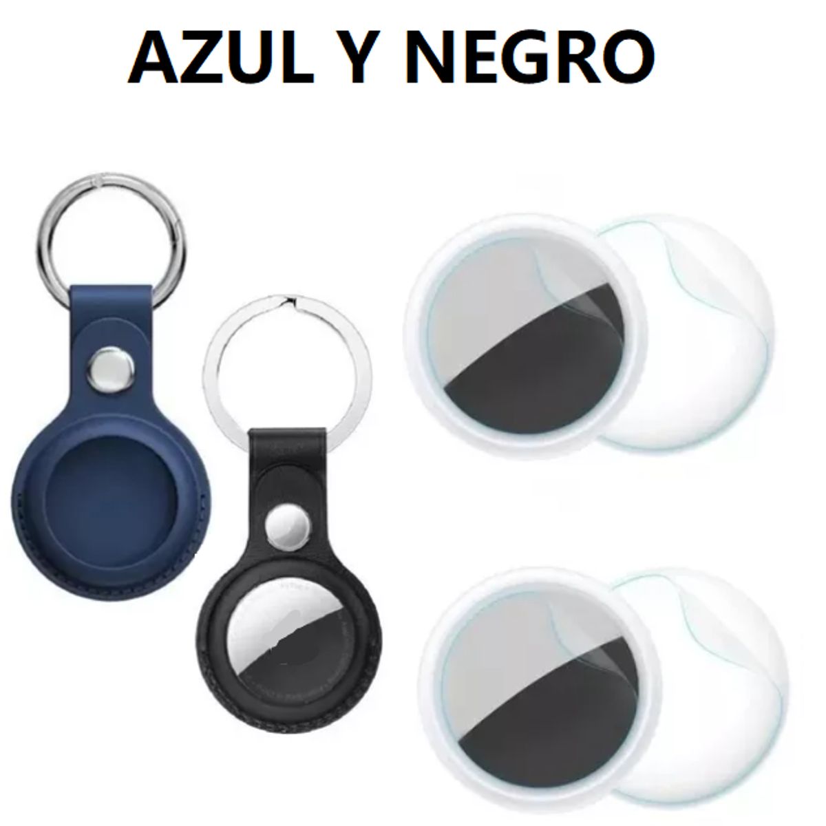 GENERICO - 02 Funda Case Llavero Para Apple Airtag 2 Y 1 Cuero Y Micas 2026 azul negro
