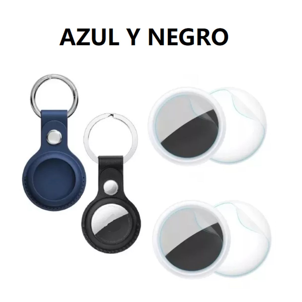 GENERICO - 02 Funda Case Llavero Para Apple Airtag 2 Y 1 Cuero Y Micas 2026 azul negro