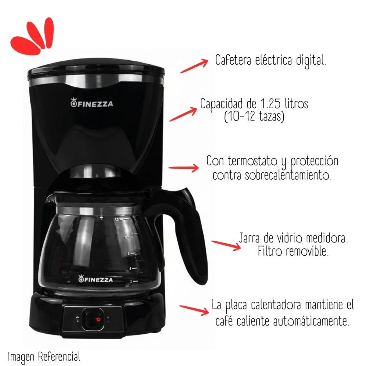 FINEZZA - Cafetera Finezza CK-672F 1.25 litros 1000 watts