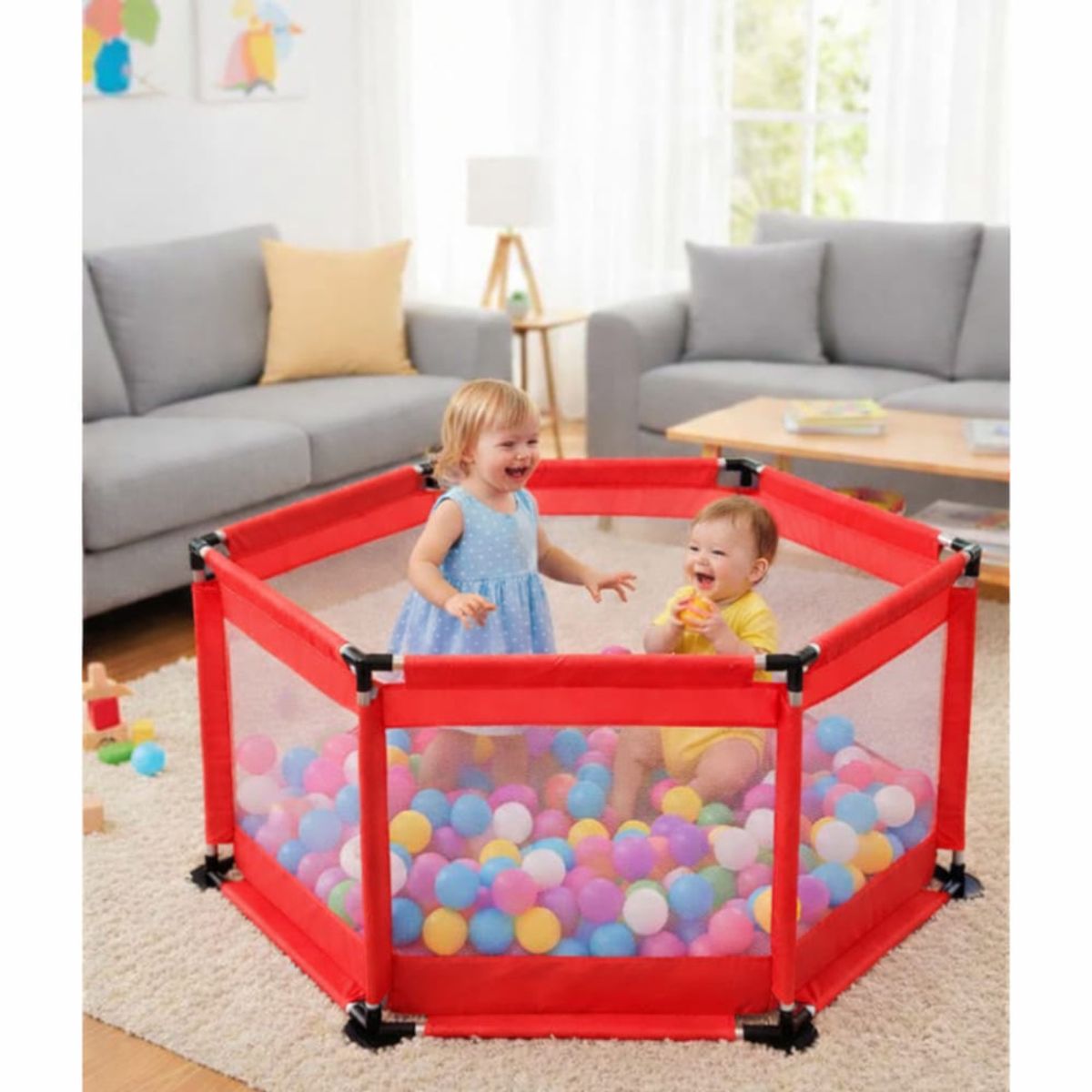 Corral De Juegos Hexagonal  Rojo Para Bebés Niños Infantil Jaula, marca GENERICO - Foto Principal