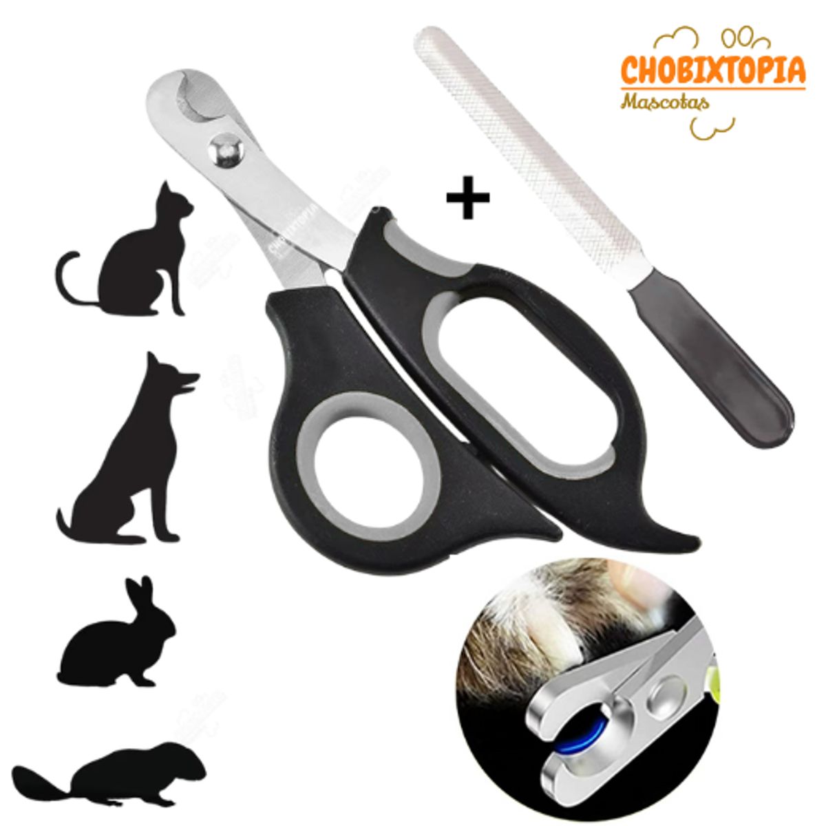 GENERICO - CORTAUÑAS TIJERA Y LIMA GATOS Y PERROS-MASCOTA PLOMO NUNBELL BORDE