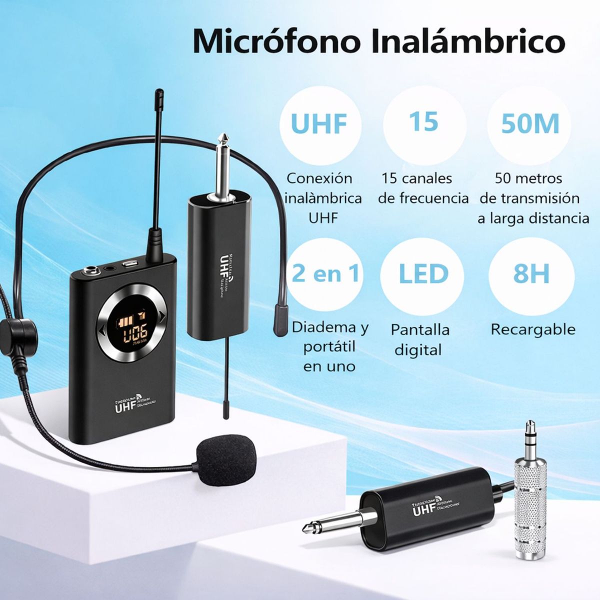 OEM - Micrófono Headset UHF Profesional para Parlantes y Amplificador Micrófono de Diadema Inalámbrico