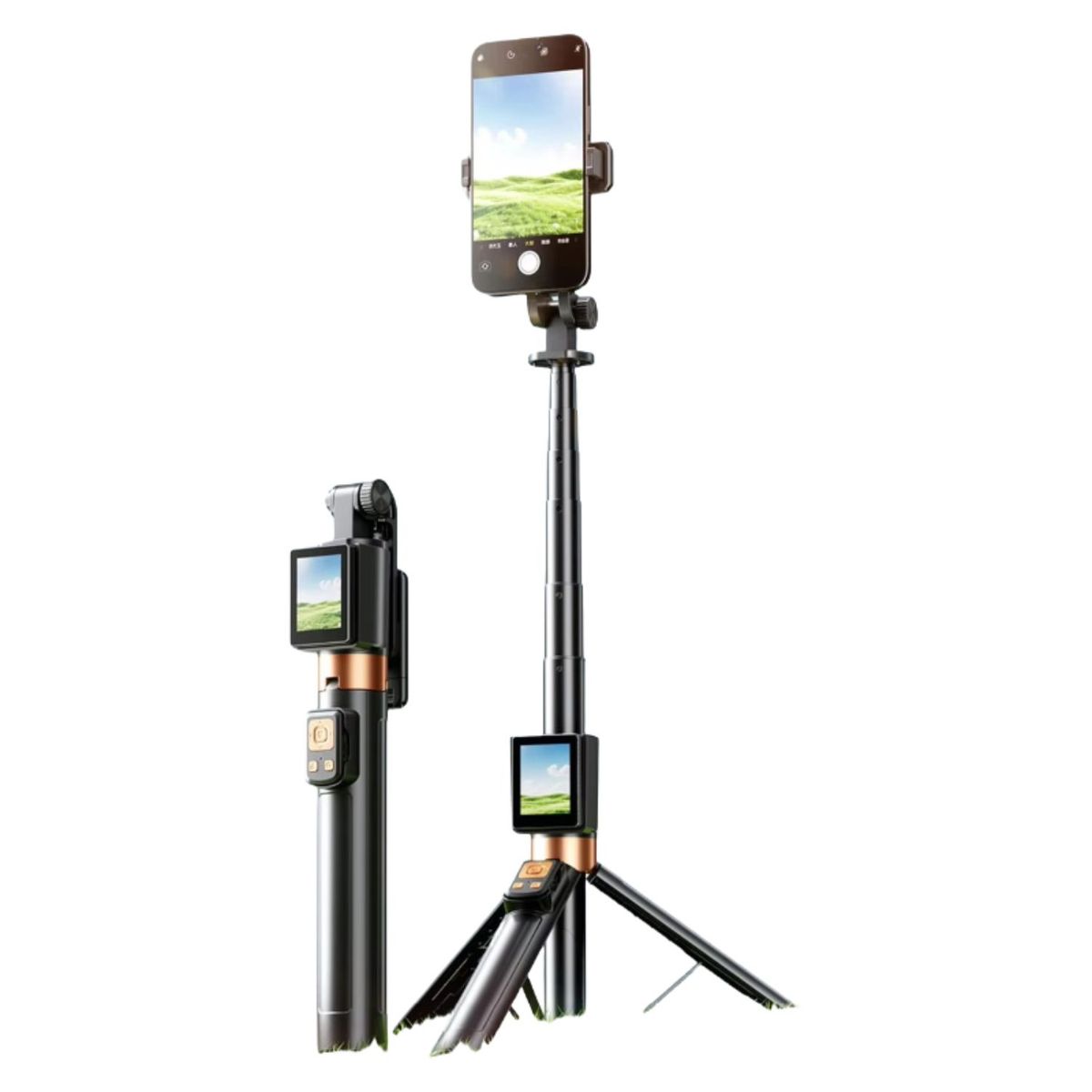 OEM - Trípode Convertible a Palo de Selfie Extensible de 31 cm a 170 cm con Monitor LCD