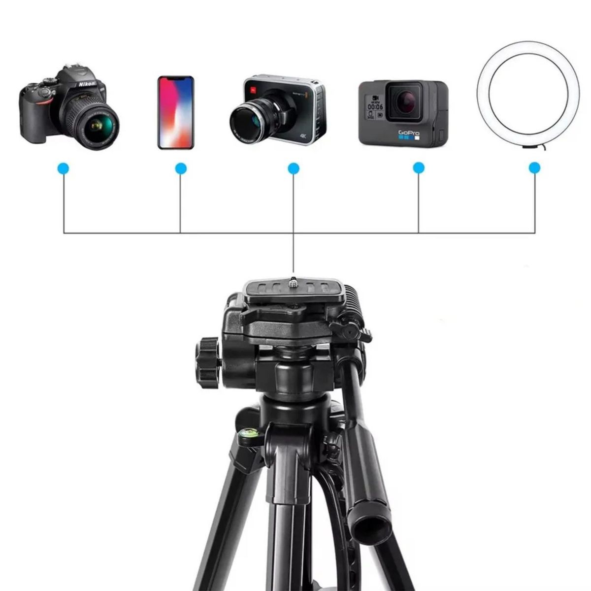 OEM - Trípode Profesional Compatible con Cámaras Celulares y GoPro 1.80 m GUC-3560