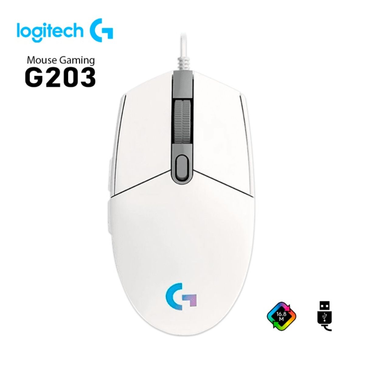 LOGITECH - Mouse Logitech G203 RGB LIGHTSYNC WHITE