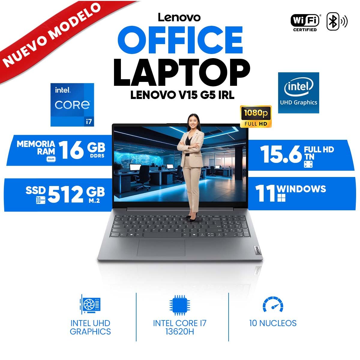 LENOVO - Laptop Lenovo V15 G5 IRL, Core i7-13620H, 16GB DDR5, 512 GB SSD M.2, 15.6 FULL HD TN