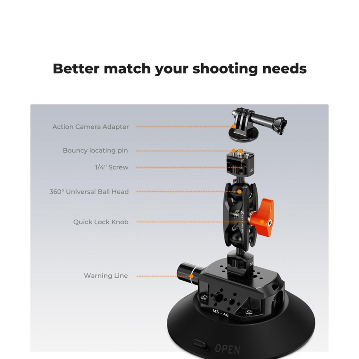 K&F CONCEPT - Soporte con Ventosa + Brazo Mágico K&F Concept MS-46